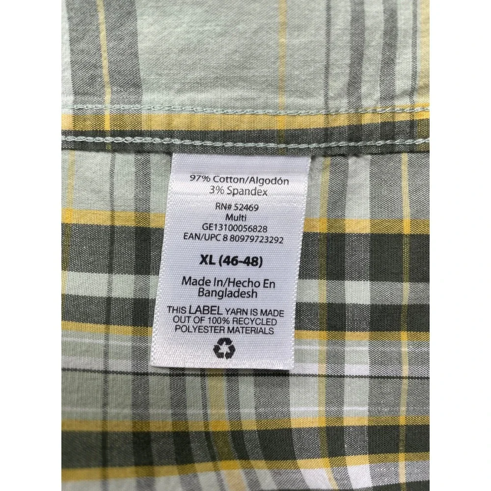 George Button Up Shirt Mens XL Green Plaid Classic Fit Short Sleeve